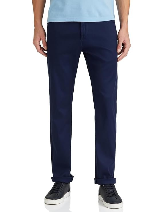 Van Heusen Men's Mid Rise Soild Premium Cotton Regular Fit Flat Front Casual Trouser Chinos