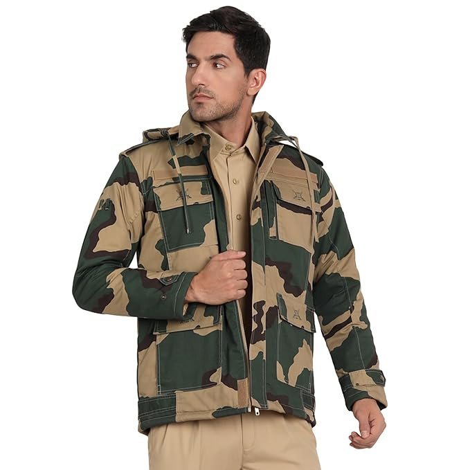 uniformer Camouflage Full Sleeves BSF Jacket with Hood for Men | Tactical Military Jacket | Army Jacket | Durable, Stylish & Comfortable | Outdoor & Duty Wear | Law Enforcement