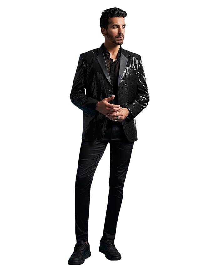 VASTRAMAY Men's Viscose Blazer & Pant Set - Allover Sequined Blazer Versatile to Be Adorned Over Shirt and Trouser