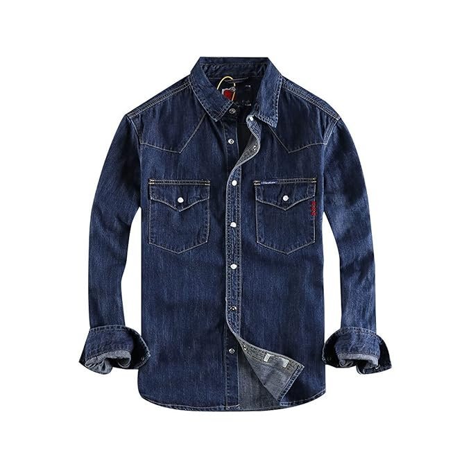 DILLERLE Mens Long Sleeve Shirts Worker Mens Denim Shirt Cotton Water Washing Styles Fashion Pocket Button Long Sleeve Tops Shirts for Male