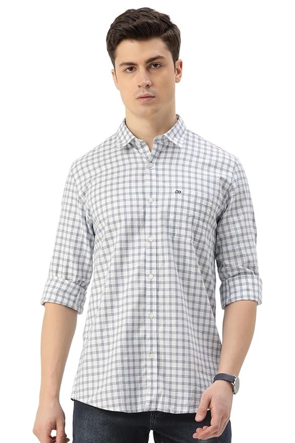 Peter England Men's Slim Fit Full Sleeve Checkered Casual Shirt | 100% Cotton | Premium Twill Weave