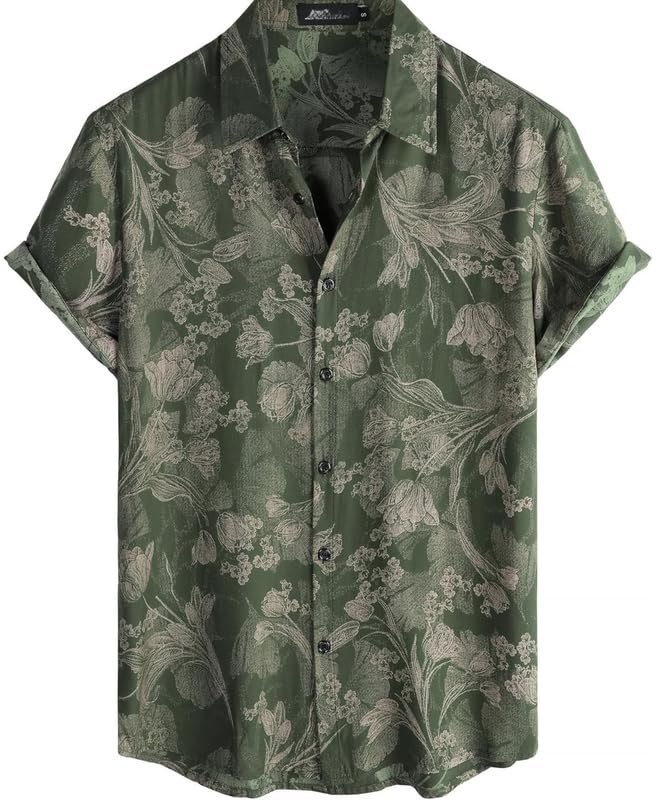Floral Print Cotton Multi-Colored Short Sleeve Button Down Beach Outfits for Men Shirt