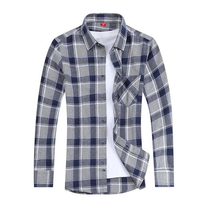 CEEN Men's Plaid Shirt, Casual, Flannel Shirt, Long Sleeve, Regular Fit, Button Down, With Pockets, Cotton, Spring and Autumn Clothes, Plus Size