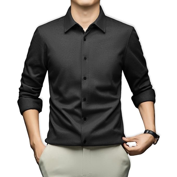 Umishimo Flannel Shirt (Cold Protection, Quick Drying, Lightweight Heat Retention), Long Sleeve, Men's Dress Shirt, Large Size, Striped, Highly Breathable, Soft Touch, Solid Fabric, Business, Casual