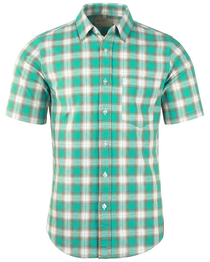 Men's Short Sleeve Button Down Colourful Plaid Work Casual Western Shirt