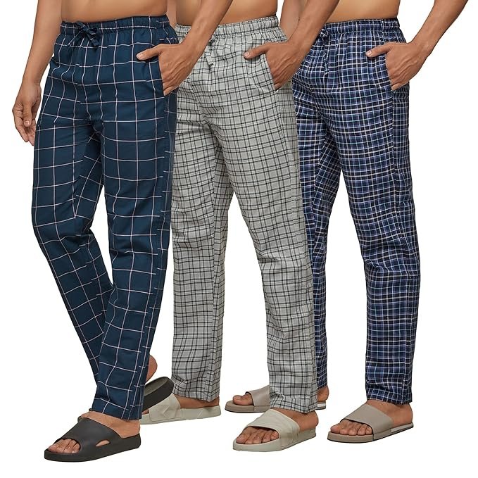 XYXX Men's Super Combed Cotton Checkered Checkmate Pyjamas | Elasticated Waist, Drawstring | Loungewear for Men