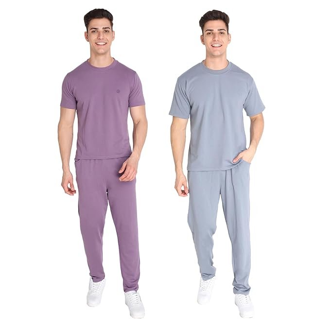 CHKOKKO Men Solid Casual Summer Wear Coords Stylish Gents Cord Set Half Sleeves Latest Co Ord Track Suit Round Neck Western Co-ord Set
