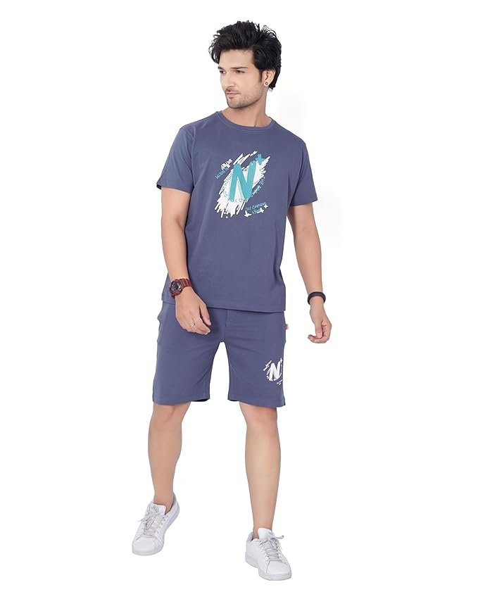 WEET Cotton T-Shirt and Shorts Set for Men,Night Wear for Men,Men's Pyjama Set 115
