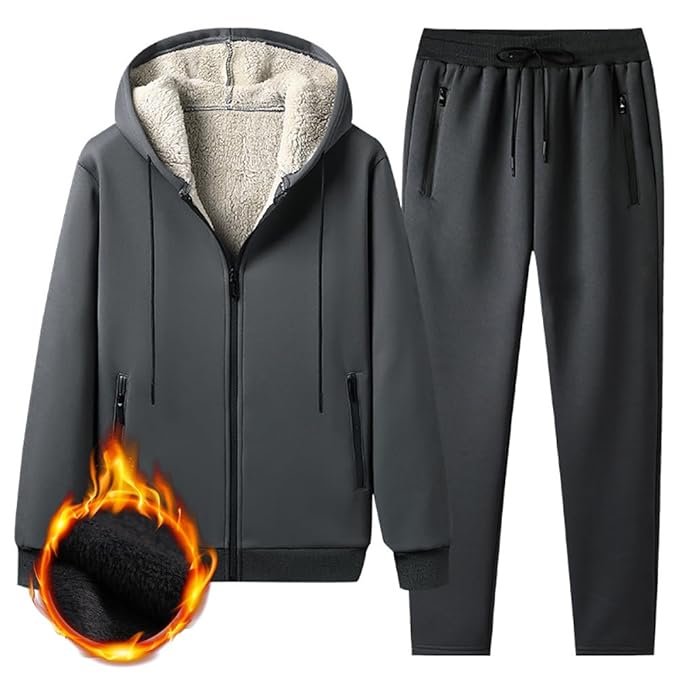 FOCU Jersey Top and Bottom Set, Men's Fleece Lined, Outerwear, Long Pants, Zip-up Hooded, Cold Protection, Windproof, Large Size, Sweat Absorbent, Quick Drying, Room Wear, For Winter